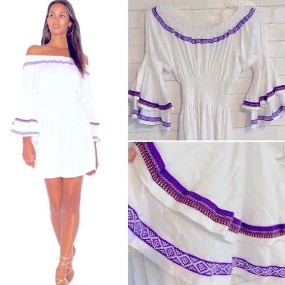 Pitusa Dresses & Skirts - Revolve pitusa white purple embroidery ruffle sleeve cover up dress fits sz 0-6